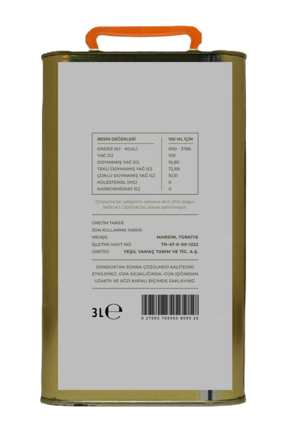 Soğuk Sıkım Naturel Sızma Zeytinyağı (3 LT)